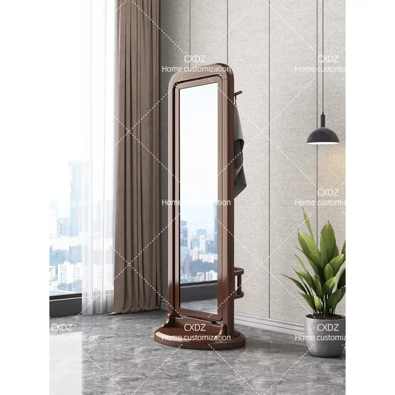 New Chinese Style Walnut Solid Wood Full Body Mirror 360 Degree Rotating Floor Standing Dressing Mirror for Home Bedroom