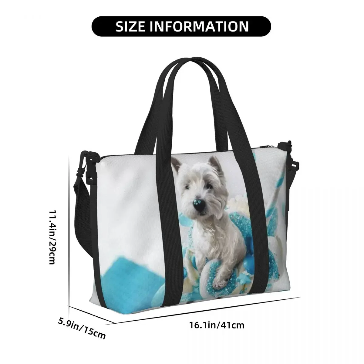 Borsa tote personalizzata Westie Blue Marshmallow Shake Borsa da viaggio a spalla da palestra per cani West Highland Terrier di grande capacità
