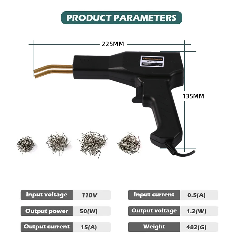 Pistola de reparo de para-choques 50W, equipamento de soldagem de plástico 220V com 4 tipos de unhas de soldagem para reparo de para-choques de carro