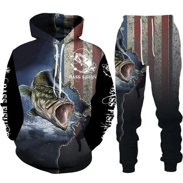 Animal Fish Hunting Camo 3D Printed Hoodie+pant 2Pc Set Harajuku Unisex Cool Tracksuit Fashion Hip Hop Streetwear Clothing Suit