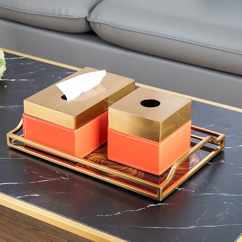 Leather Metal Tissue Box Golden Animal Decorative Paper Towel Rectangle Removable Boxes Home Decoration Furnishings