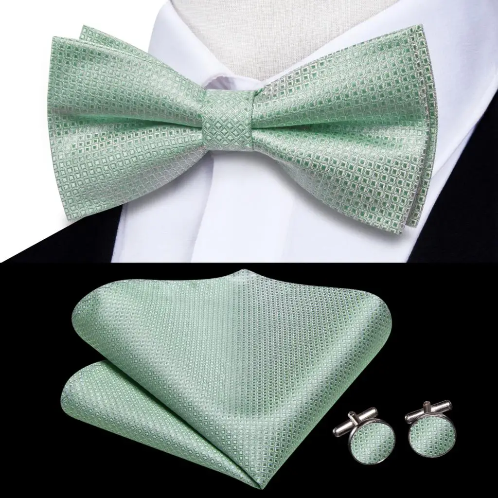 Hi-Tie Jacquard Sage Green Bowties for Men Silk Butterfly Tie Bow Tie Hanky Cufflinks Wedding Party Gift Bowtie Wholesale