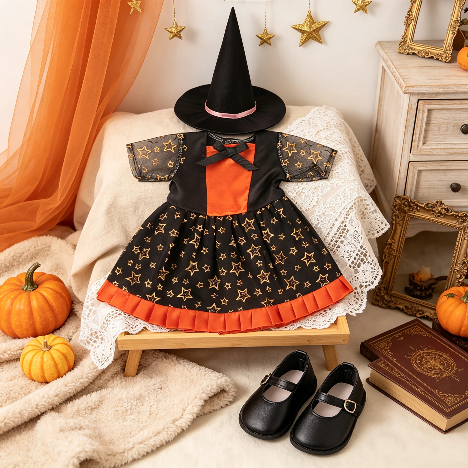 conjunto-de-roupas-para-boneca-de-festival-fantasia-de-bruxa-vestido-estampado-com-estrelas-chapeu-de-bruxa-sapatos-pretos-serve-para-bonecas-americanas-de-18-polegadas-boneca-og-halloween