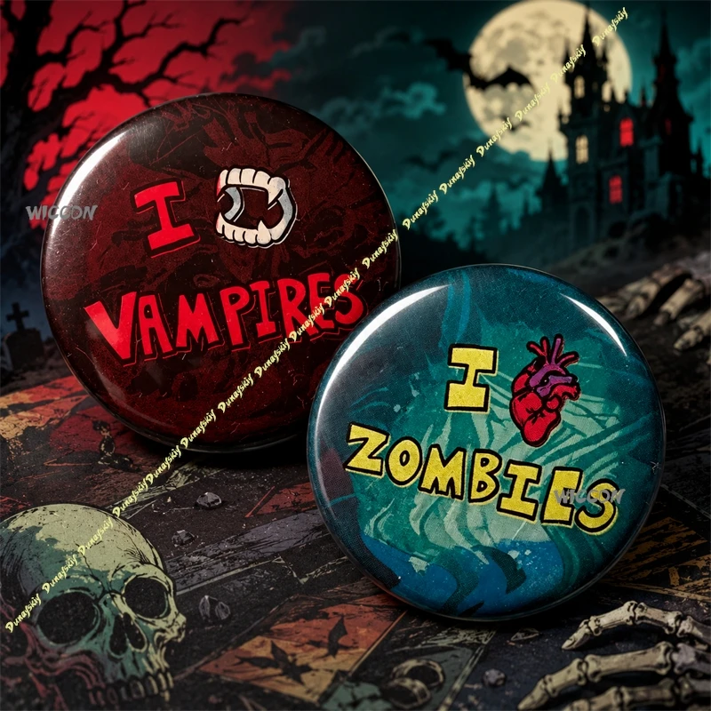 Heart Vampires&Zombies Badges Button Pins Horror Cosplay Accessories Gothic Backpack Brooch Halloween Party for Fans Gifts