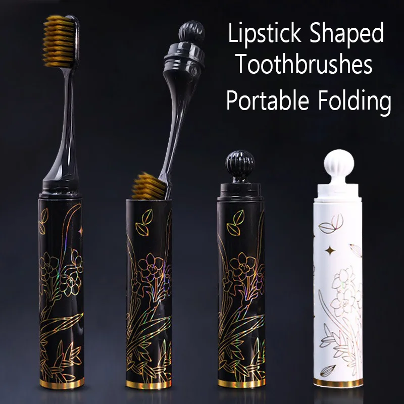 2-delige tandenborstels in de vorm van lippenstift Draagbare opvouwbare plastic tandenborstels Tanden reinigen en mondverzorging voor reizen Tandenborstelset