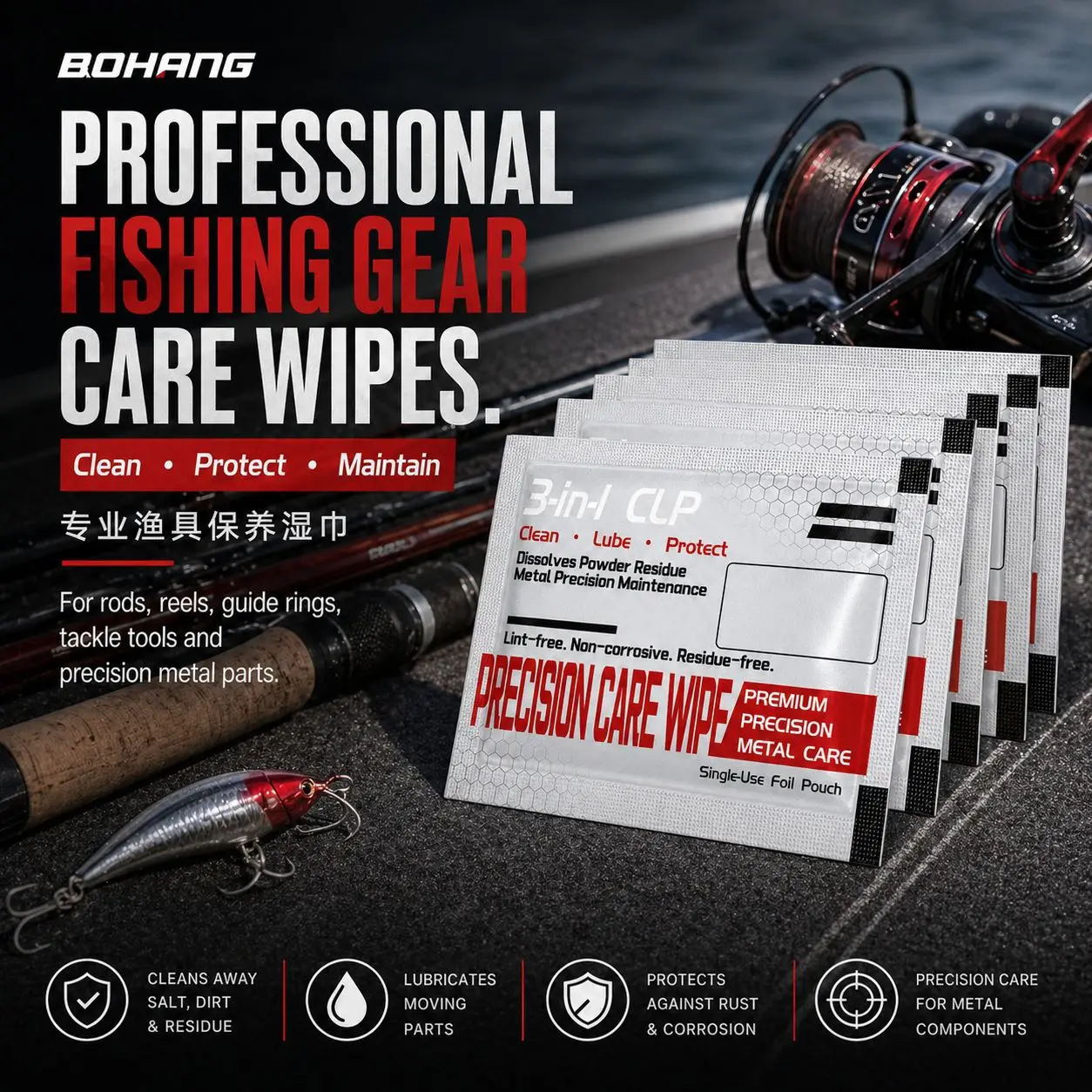 Single Fishing Gear Oil Wipe Nonwoven X Cm Portable Rust Care Cleaning Cloth Rod Reel Precision Equipment
