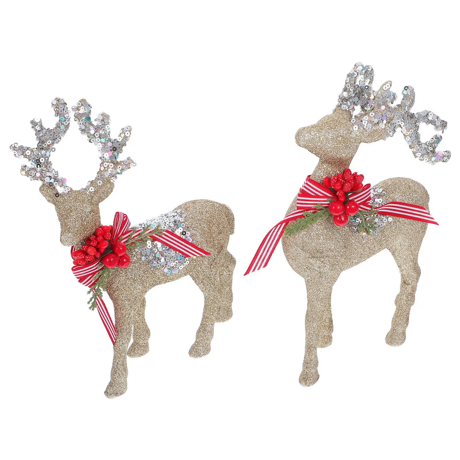 1Pair Glitter Reindeer Statue Christmas Elk Decoration Flocking Texture Standing Deer for Table Mantle Holiday Display Reusable