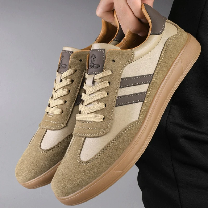 أحذية جديدة للرجال جلد طبيعي حذاء كاجوال موضة مخطط أحذية التزلج المسطحة الشارع كول الدانتيل متابعة أحذية رياضية 38-46