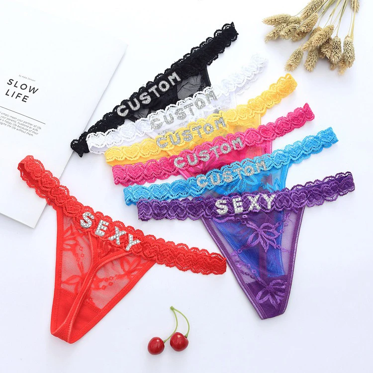 

Sexy Lace Letters Panties Women Custom Crystal Letter Name Personalized Thong Body Chain Body Jewelry Bikini Underwear Gift Date
