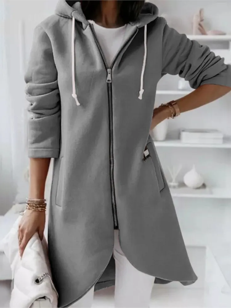 

Fashion Solid Hoodies For Women Casual Long Sleeve Zipper Pockets Sweatshirts Tops Female Autumn Winter Womens Clothing New 2025