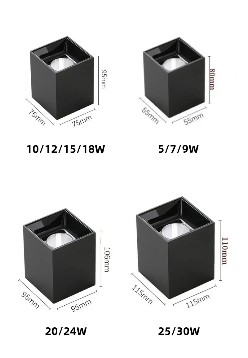 Faretto da incasso a pannocchia a LED dimmerabile a superficie quadrata 7W 9W 12W 15W 18W AC110V 220V illuminazione per interni senza apertura faretti a soffitto a LED