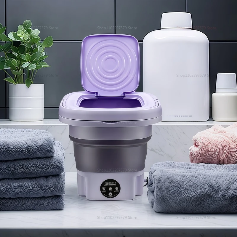 8L Portable Foldable Mini Washing Machine with Spin Dryer Compact Laundry Washer for Socks Underwear Household Laundry Bucket