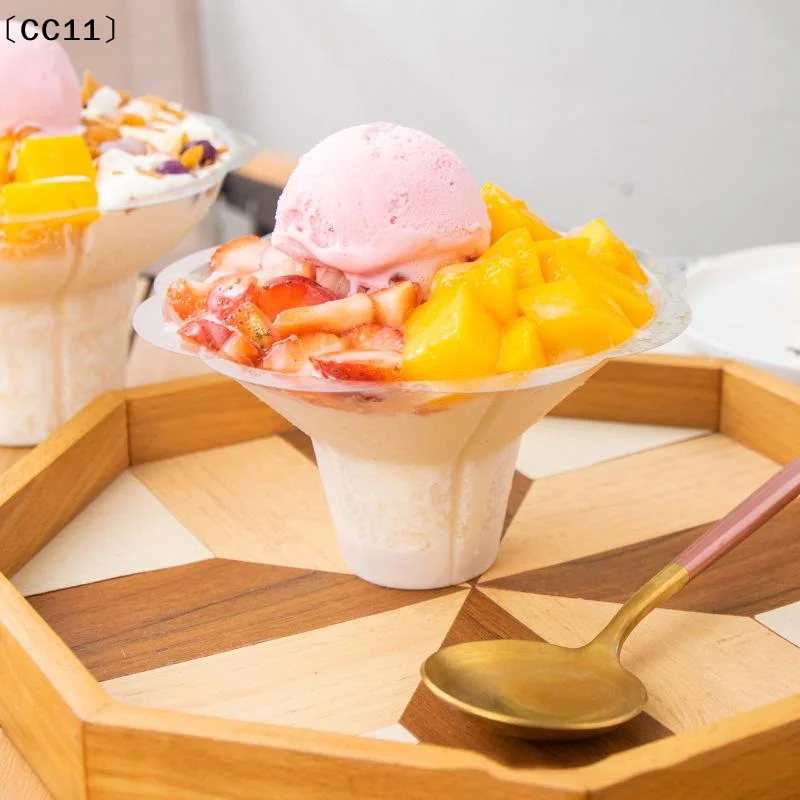 50 Pcs Transparent Shaved Ice Cups Flower Shaped Snow Cone Cups Small Leak Proof Plastic Slush Snack Ice Cream Bowls〔CC11〕