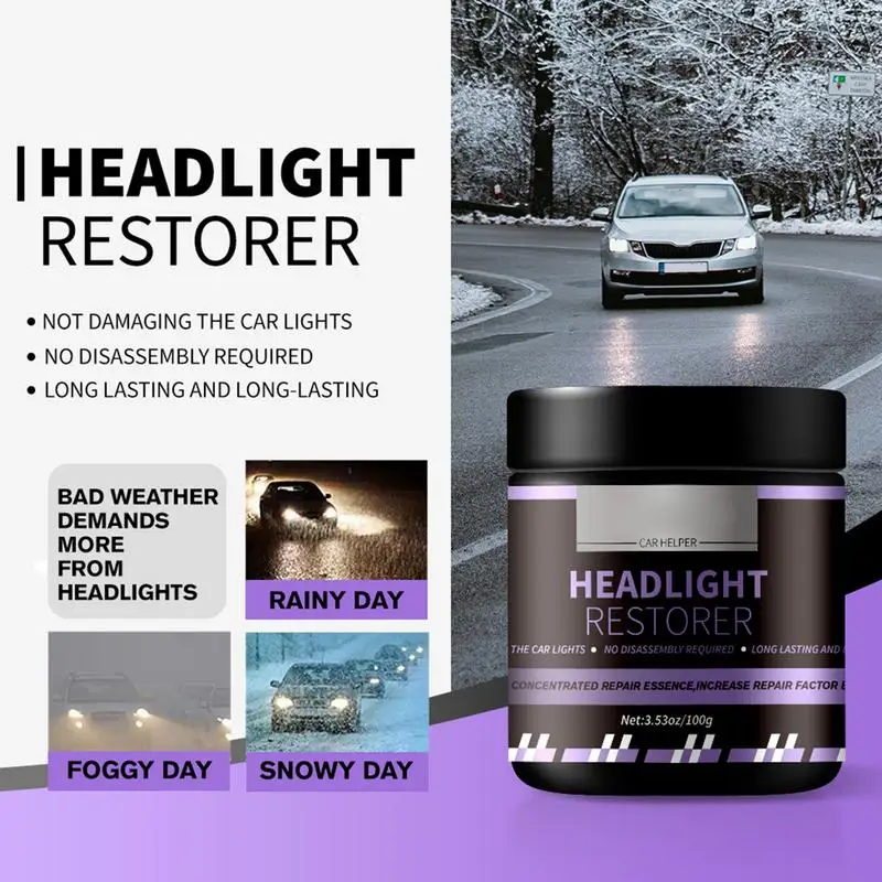 

Car Light Cleaner Headlight 100g Headlight Restoration Lotion Innovative Headlight Repair Lotion With Sponge Car Headlight