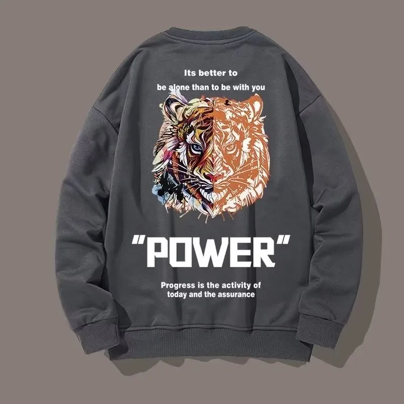 M-8XL Men Oversized Sweatshirts Fashion Loose American Retro Tiger Print Sweatshirts Long Sleeve Plus Velvet Couple Clothes