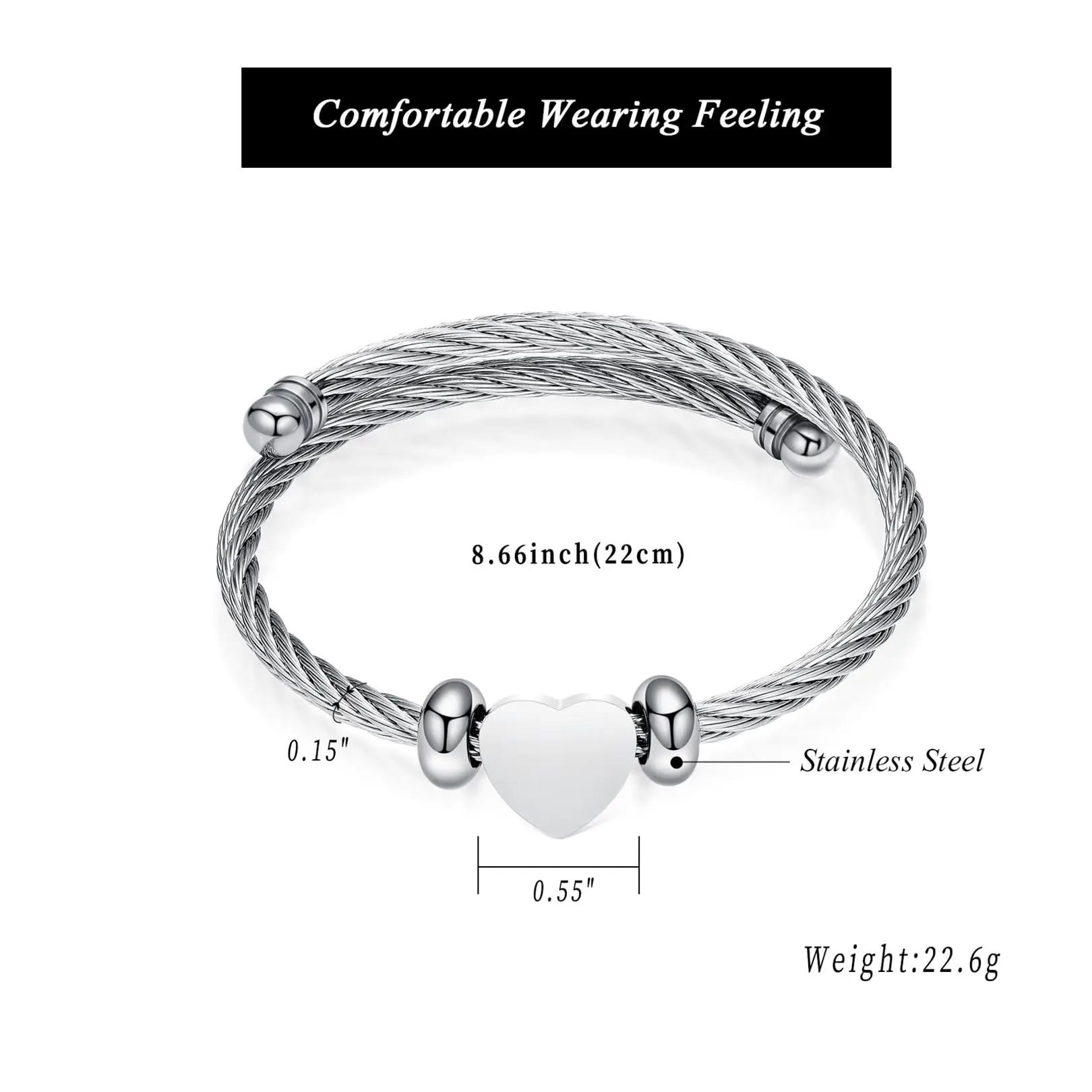 Heart Urn Bracelet for Ashes Cable Stainless Steel Cremation Jewelry for Women Men Ashes Bracelet Keepsake Memorial for Jewelry