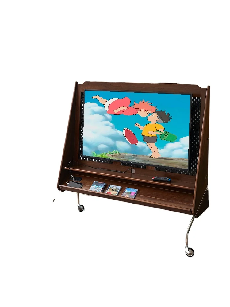 

Solid wood TV mobile bracket retro floor living room monitor bracket