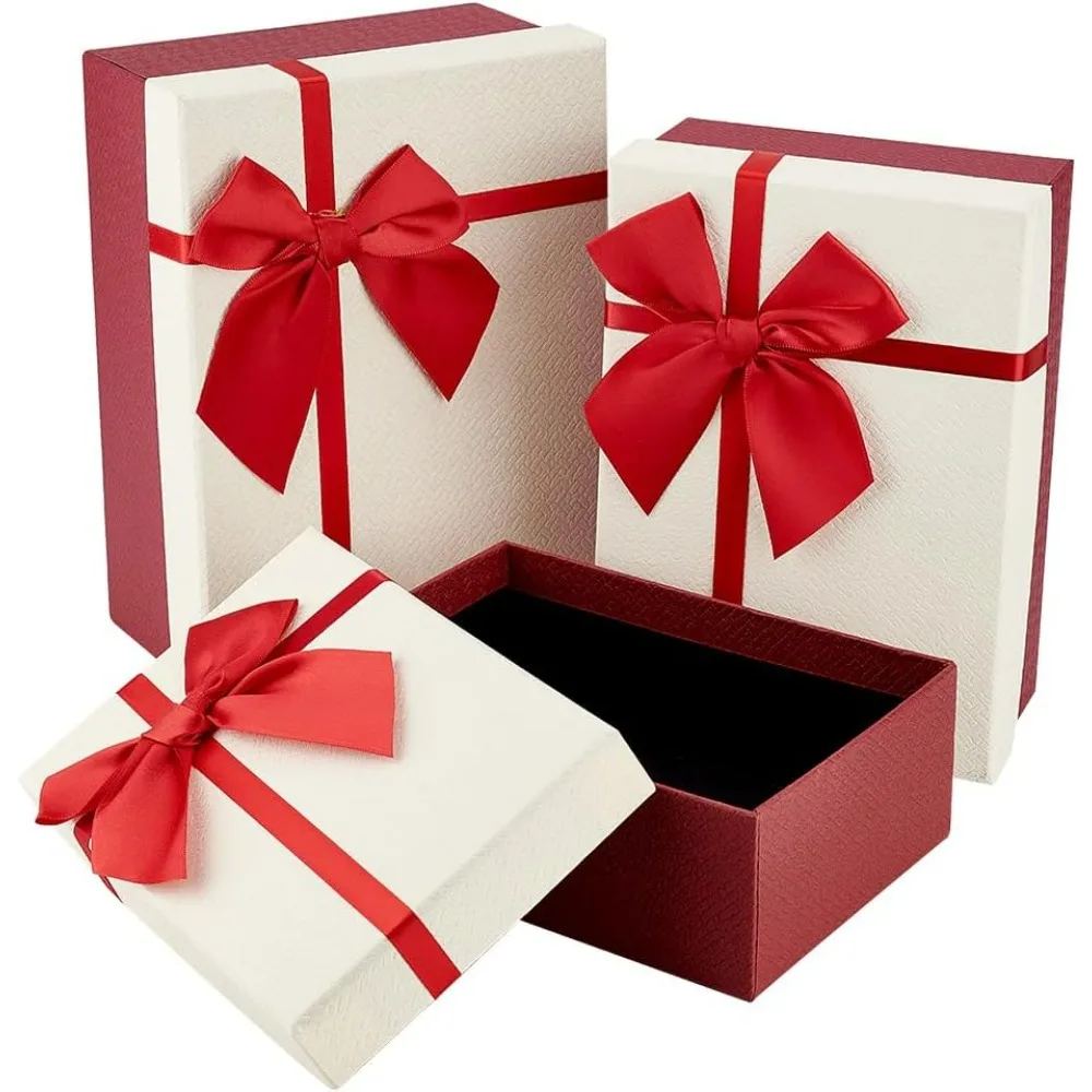 

3Pcs Gift Boxes for Jewelry Presents 3 Sizes Jewelry Gift Boxes with Lids Cardboard Paper Jewelry Boxes with Ribbon Bowknot