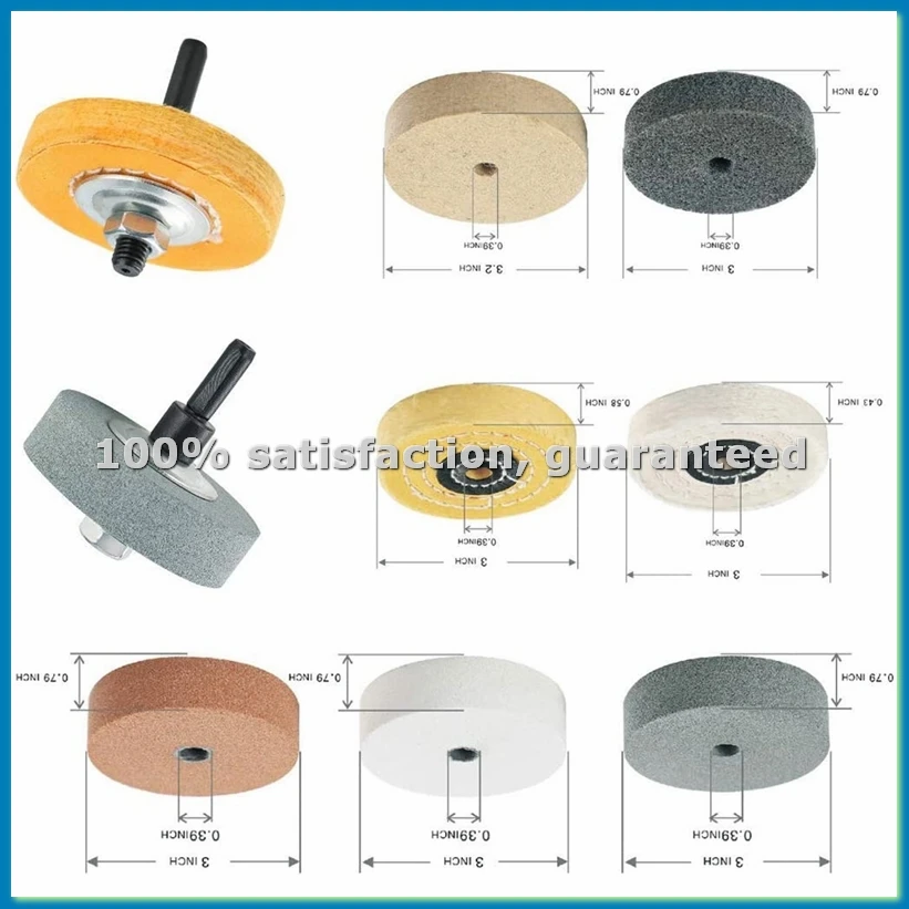 

Набор полировальных кругов 3 дюйма для настольного полировального станка/шлифовальной машины, отверстие для полировального круга 3/8 дюйма, адаптер для дрели - FABY