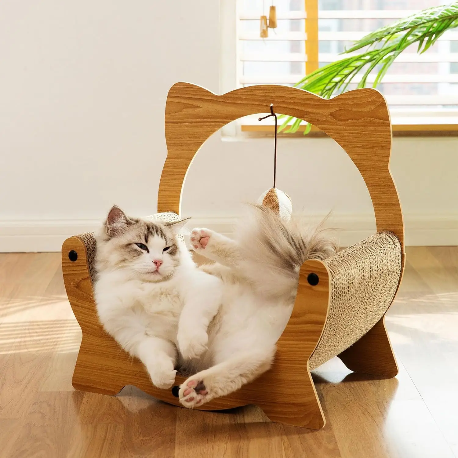 Cat Scratching Sofa with Wooden Frame, Cat Cardboard Sofa Bed, Indoor Claw Sharpening Sofa, Protective Furniture