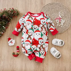 Newborn Christmas Baby Romper-- Red Santa print comfort long sleeve Unisex Baby Bodysuits 0-12 months Boy Girl Clothes Festivals