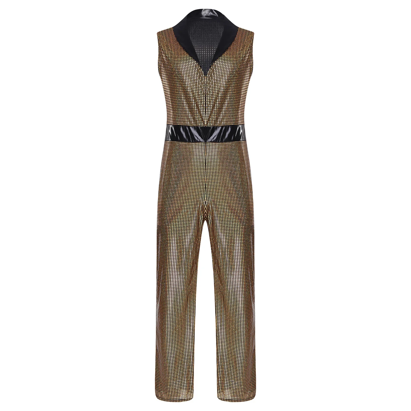 

Men's 1920s Retro Disco Ballroom Waltz Dancing Jumpsuit Metallic Shine Sleeveless V-Neck Costume for Glam Rock Party Outfit