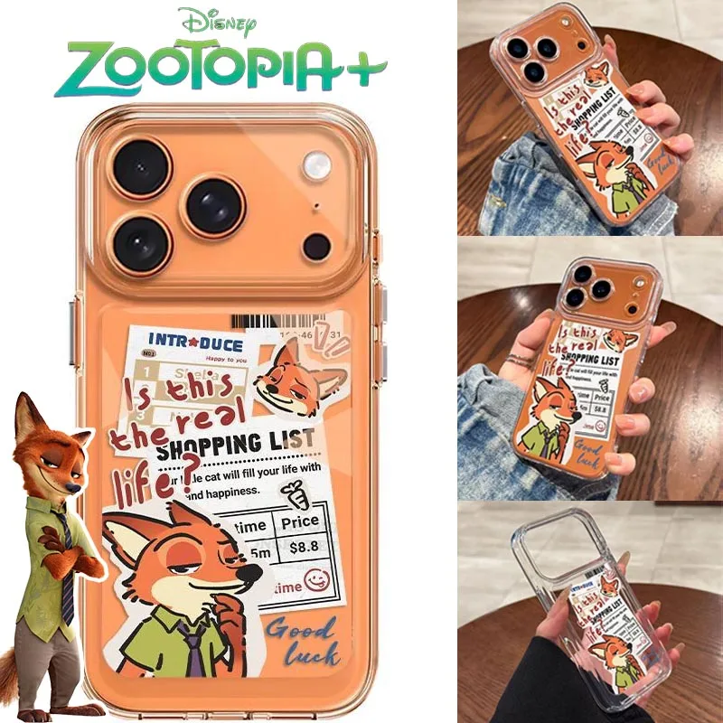 

Disney Zootopia Transparent Phone Case for IPhone 17 16 15 14 13 12 Pro Max Funny Anime Fox Label Shockproof Case Accessories