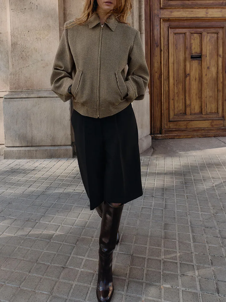 

Ele Plaid oulder Pad Jaet Women's Faion New Arrival Winter 2025 Versatile Sweet Quali ort Outerwear Coat