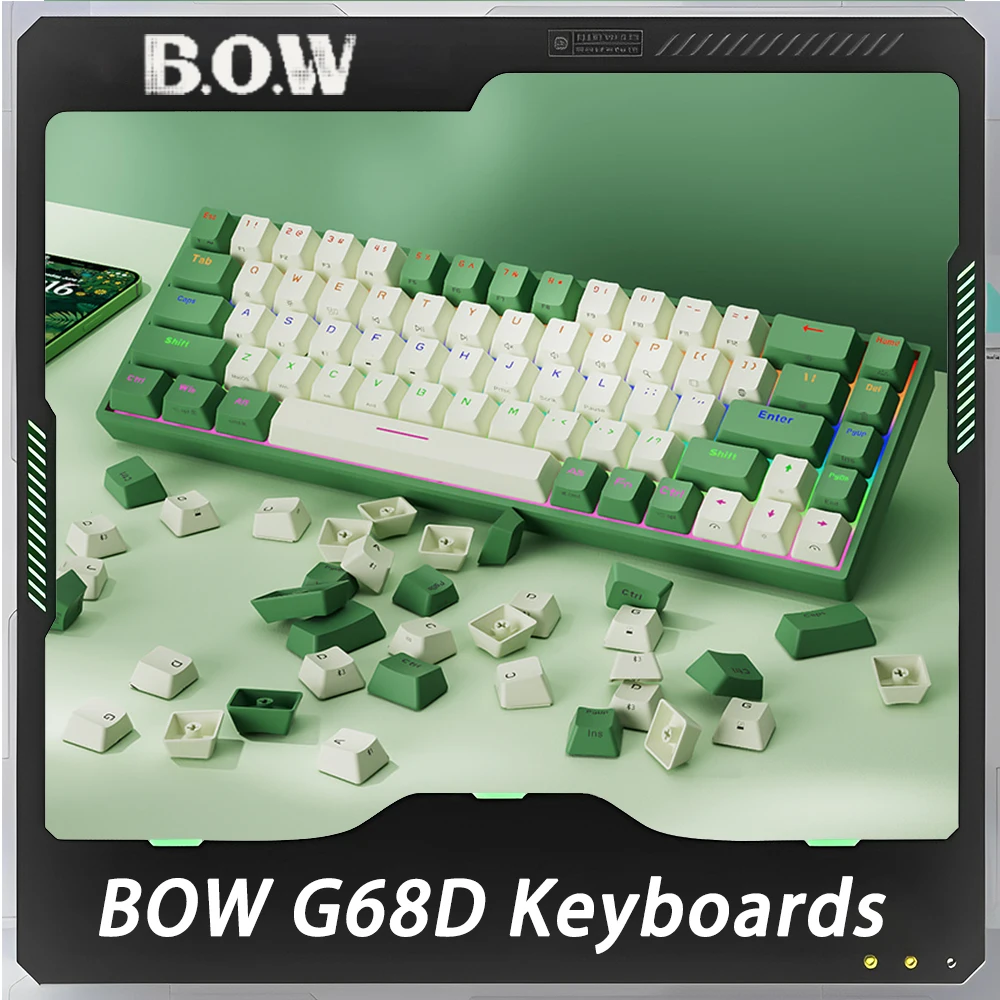 

BOW G68D Mechanical Keyboards Three Mode Bluetooth Wireless 68 Keys Tea Axis Keyboard External Notebook Ipad Tablet For Office