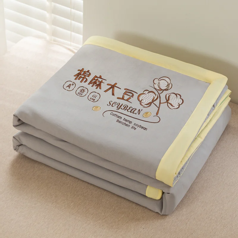 

New Class a Double-Layer Yarn Cotton and Linen Soybean Summer Blanket Washed Cotton and Linen Summer Quilt Airable Cover