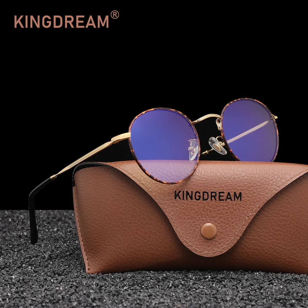 

KINGDREAM Fashion ound Anti-Blue Light Glasses Men/Women Alloy Transparent Lens Eyewear Blue Ray Blocking Eyeglasses