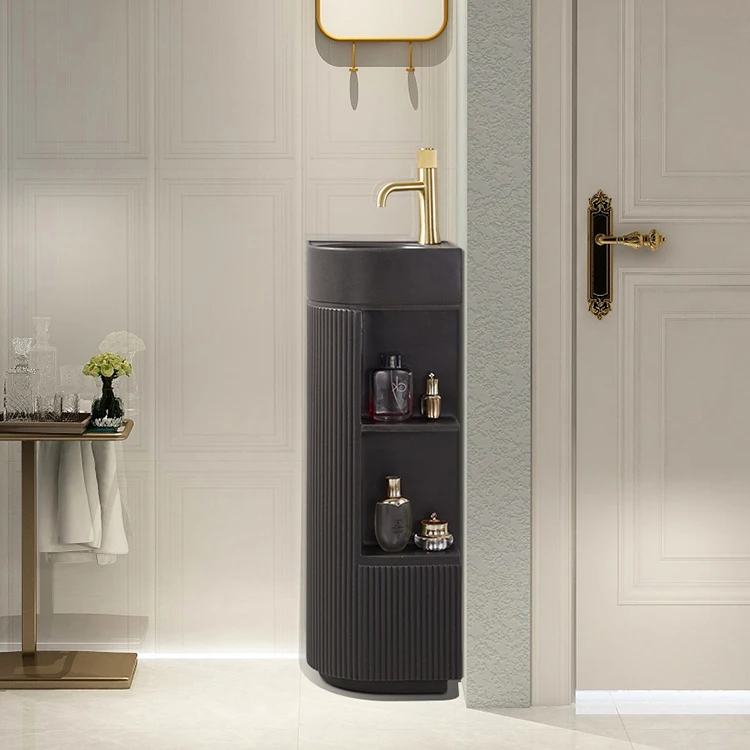 Sanitary Orange Black Gold Wash Basin Pedestal Sink with Storage Drawers