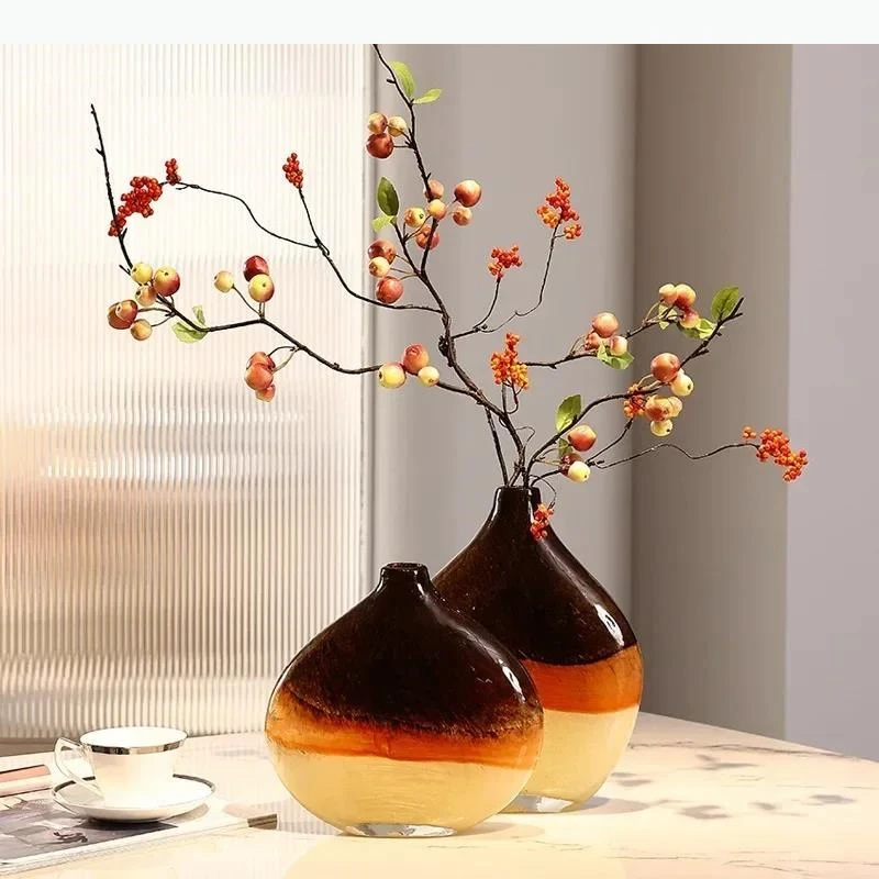 Gradient Glass Vase Plant Pot Table Decoration Flowers Arrangement Artificial Flower Vase Room Aesthetic Decor
