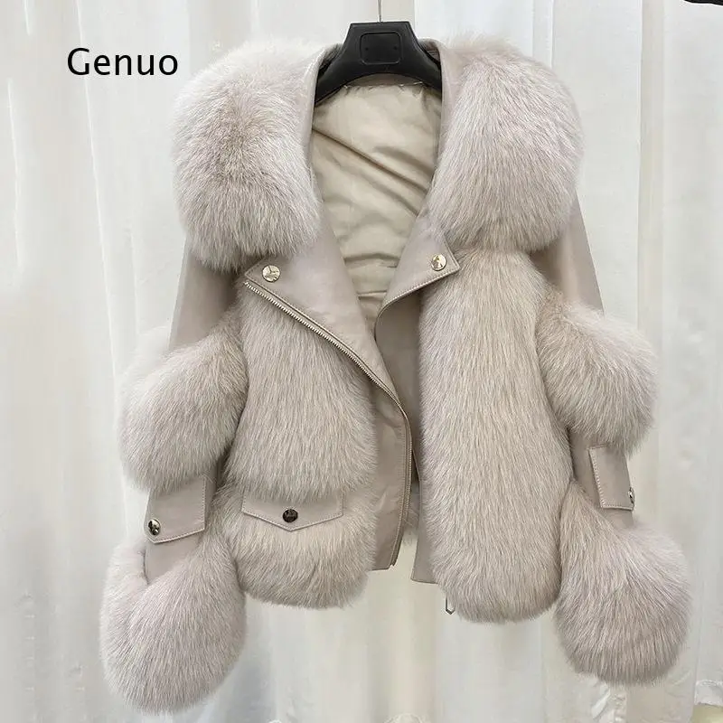 Female Faux Fox Fur Coat Winter Warm Padded Outerwear Loose Fit Jacket for Daily Casual Streetwear Fashion