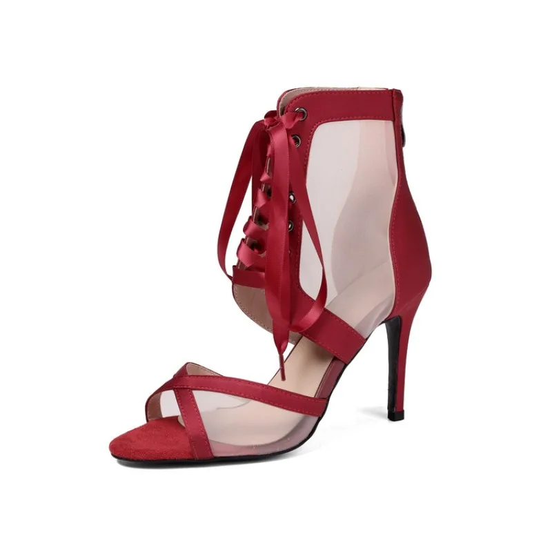 New Sexy Women Organza Heels Comfort Peep Toe Cool Boots Female Shoes For Latin Dancing Street Stilettos Booties Plus Size 34-46