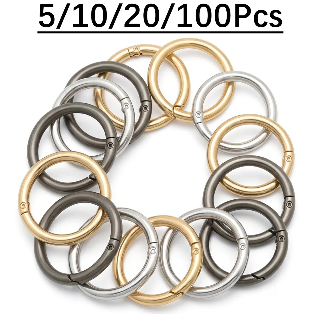 5/10/20/100Pcs Zinc Alloy Spring 16-38mm O Rings Clip Keychain Round Carabiner Clips Keyrings Snap Buckle for Purse Bag Lanyard