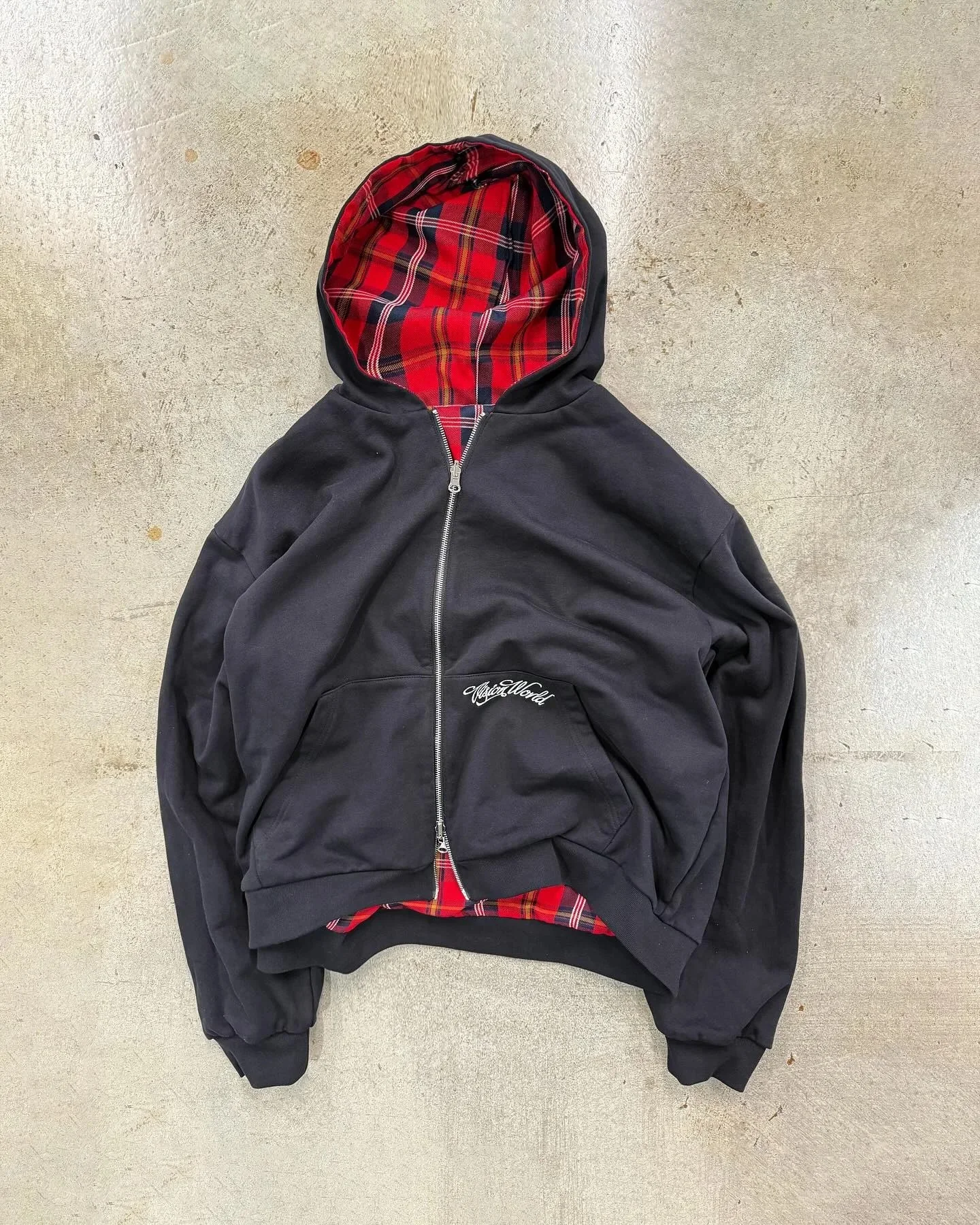 Harajuku Women Men autumn winter hoodie Coat Casual retro grid print zipper hoodie loose reversible  Oversized Gothic top