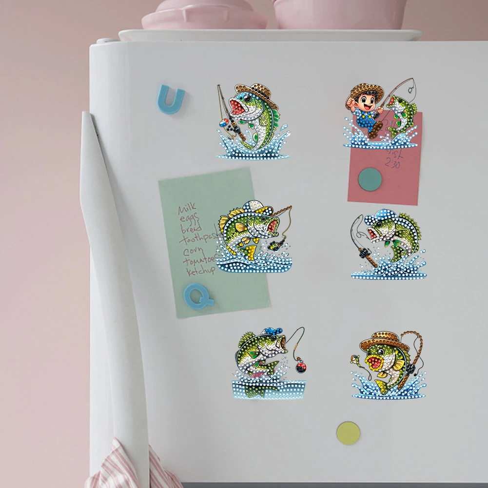 6Pcs Acrylic Special Shape Curly-Haired Girl Diamond Art Magnets Decals Diamond Painting Fridge Magnet for DIY Crafts Party Gift