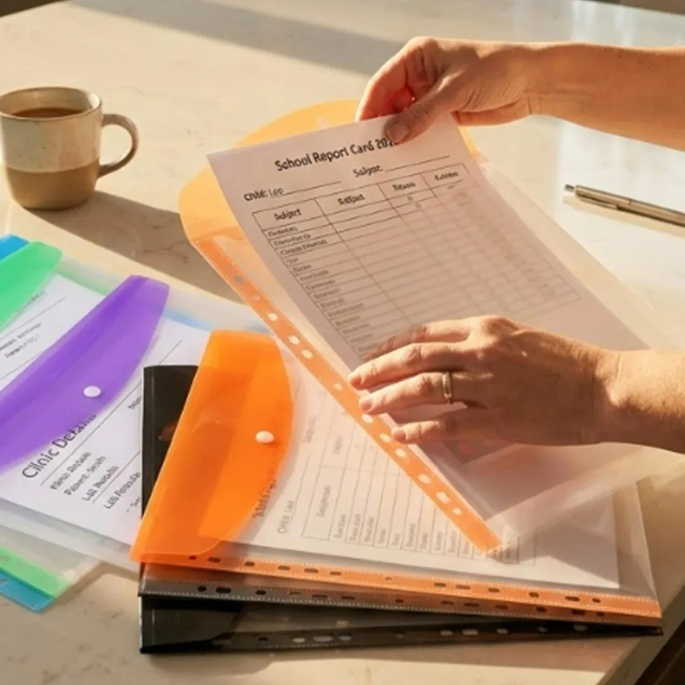 1-5Pcs A4 Binder Pocket Transparent File Bag with Record Labe Document Bag Plastic Envelopes Expand Binder Folders Stereoscopic