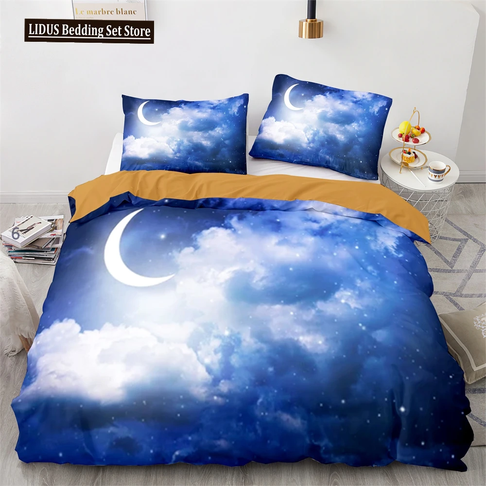 

Sky Duvet Cover Set Space Night Time Universe Stars Nebulas Moon Decorative Bedding Set King Twin Size Polyester Comforter Cover