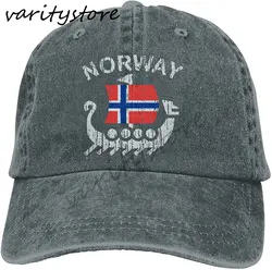 Washed Norwegian Flag Norway Dragon Boat Cotton Denim Baseball Cap Hat Adjustable Cowboy Hat