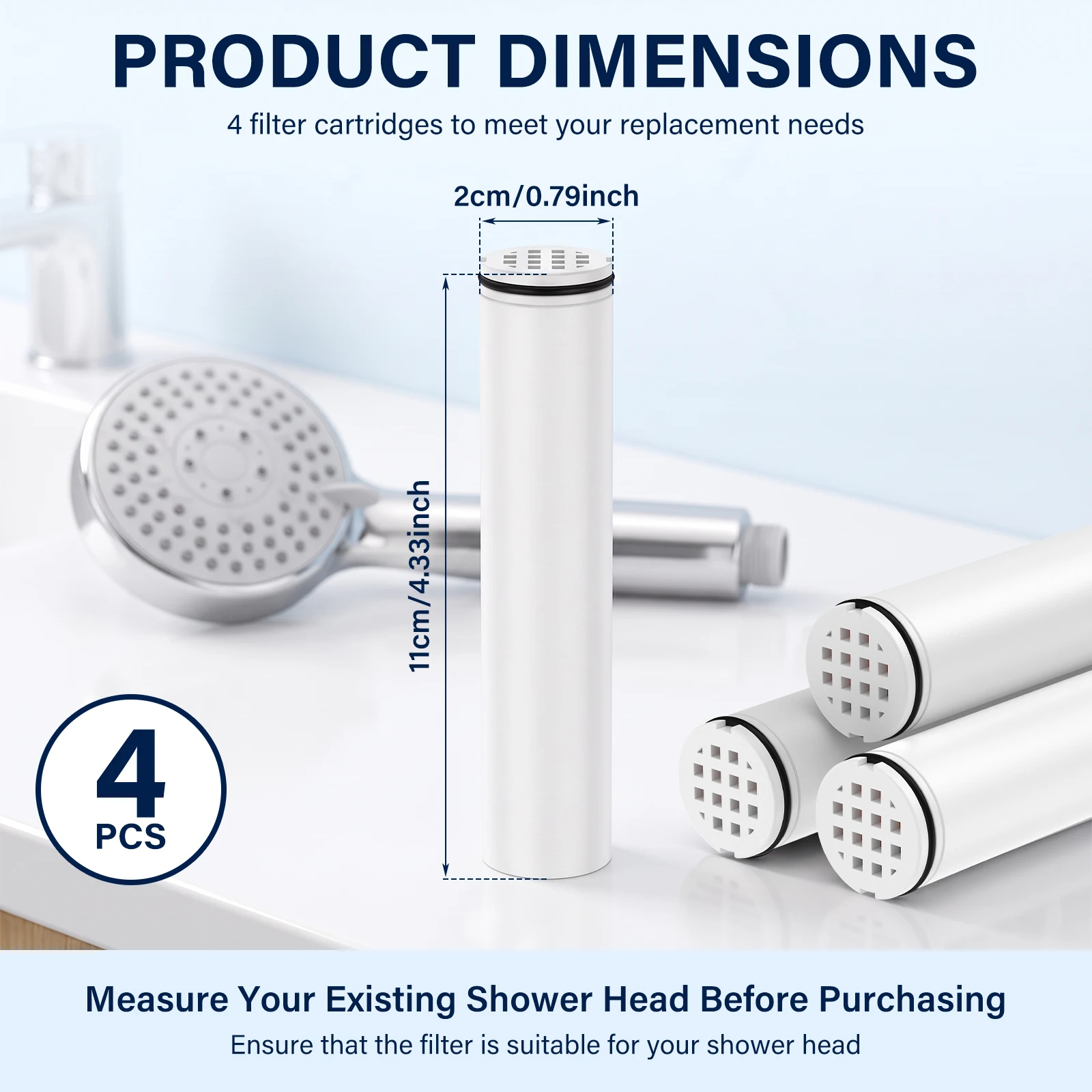 4Pack Handheld Shower Head Filter Cartridge 11x2cm Hard Water Softener Chlorine Reducer Replacement Refill For Dry Skin Hair Car