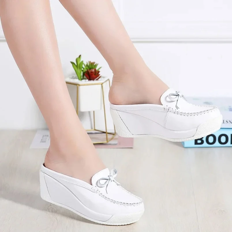 

Женские туфли Four Seasons 2021, белые туфли для медсестер, женские удобные легкие туфли на воздушной подушке, повседневная противоскользящая обувь из натуральной кожи