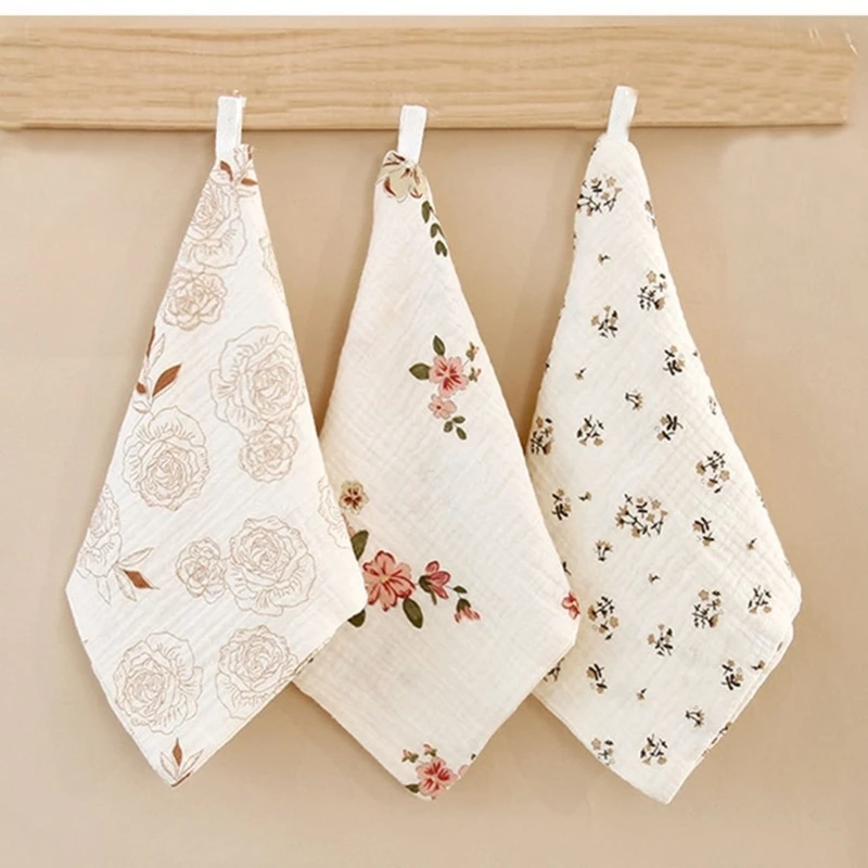 4PCS Nursing Towel Newborns Toddlers Wipe Towel Breathable Cotton Square Towel Washcloths with Pattern Soft Saliva Wipe