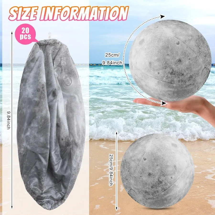 20 عبوة من كرات القمر البلاستيكية القابلة للنفخ على شكل قمر رمادي اللون وسائل تعليمية للعلوم كرة شاطئ على شكل كوكب للأطفال في حفلات أعياد الميلاد والفصول الدراسية