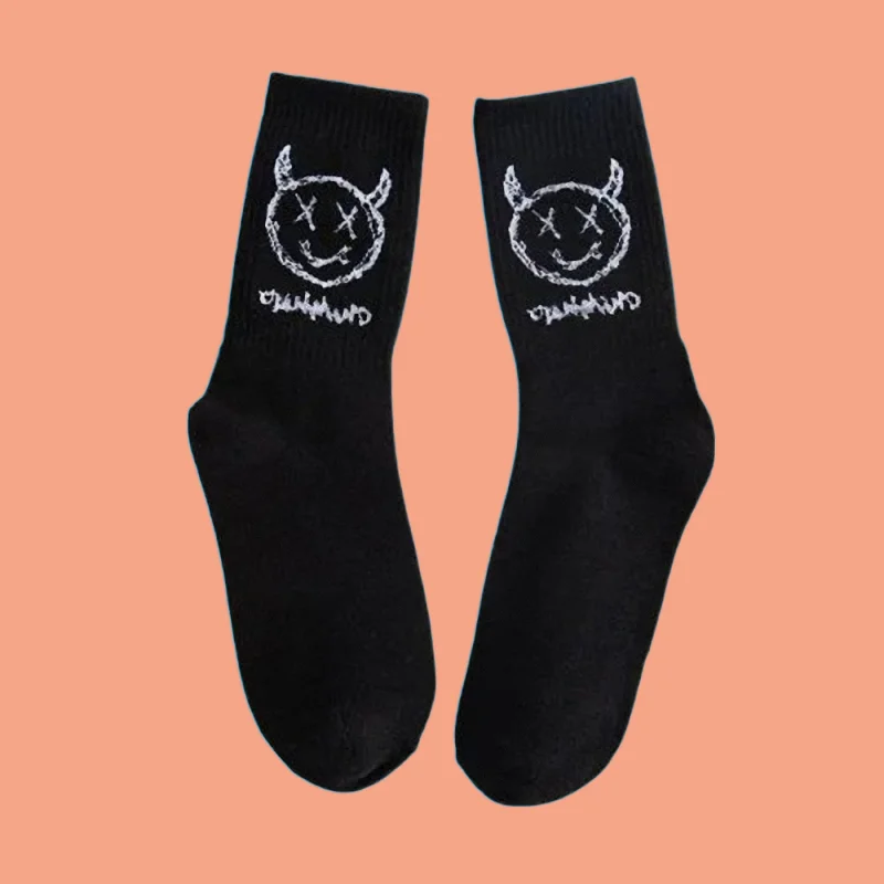 Chaussettes décontractées en coton multi-coton pour couples, chaussettes longues, dessin animé, hip-hop, drôle, noir et blanc, expression minimaliste, 5/10 paires