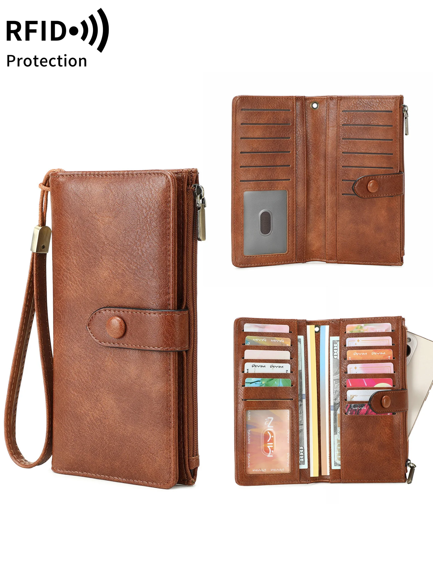 Ultra-thin portable bi-fold women's wallet RFID shielded credit card holder/clutch minimalist multi-functional coin purse