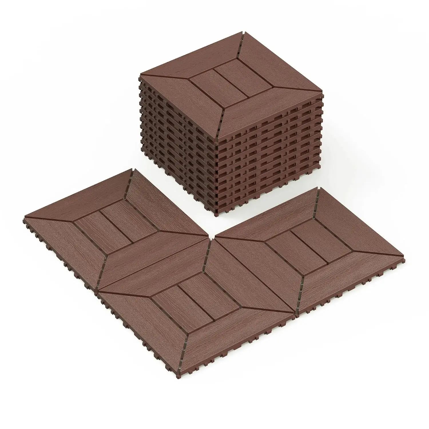 Plastic Interlocking Deck Tiles (44 PCs), 12x12 Inches Waterproof Outdoor Patio Flooring, Easy Snap Balcony Floor, Customized