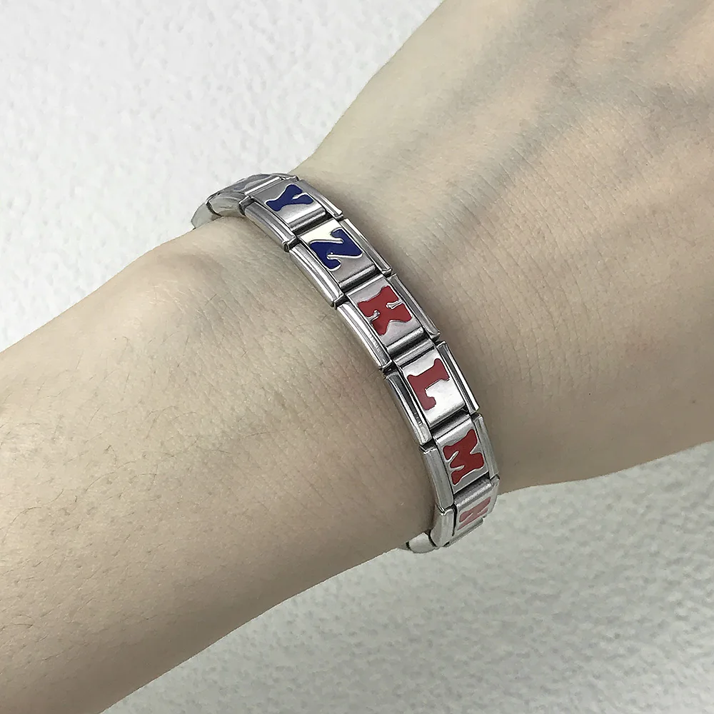 Black Pink Red Blue Purple Glaze 26 English A-Z Letters Charm Italian Links Fit 9mm Bracelet Stainless Steel Jewelry DIY Making