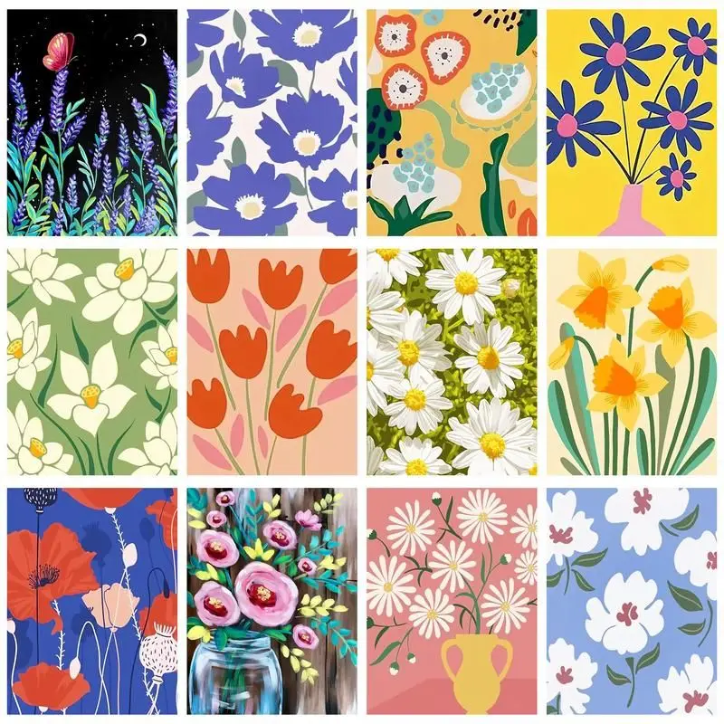 

CHENISTORY Picture By Number Cartoon Flower Kits DIY Unique Gift Painting By Numbers Canvas HandPainted Decoration Art